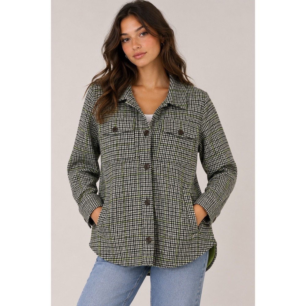Nikki Jones Montreal Green Houndstooth Button Front Jacket Womens Medium
